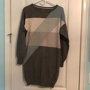 Gray and Cream Colorblock Sweater Dress